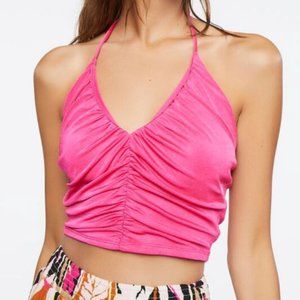 Forever 21 Ruched Halter Crop Top | Hot Pink | S